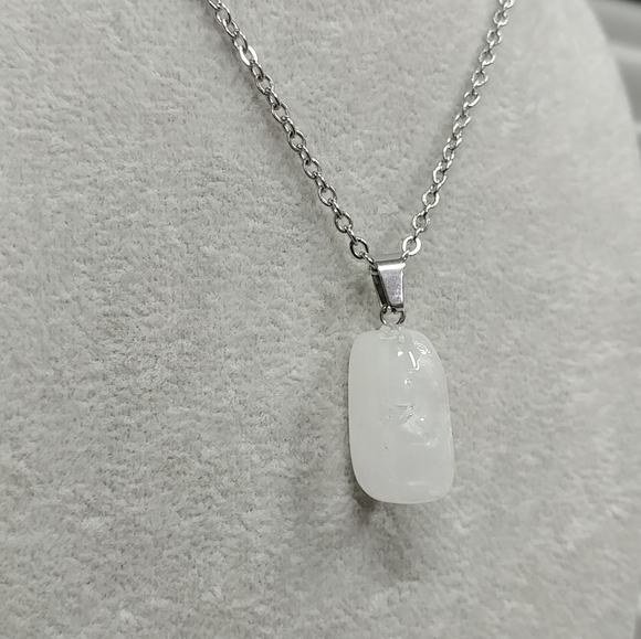 Natural Quartz Crystal Necklace Gemstone Pendant Stainless-Steel Chain 20" - Picture 7 of 15